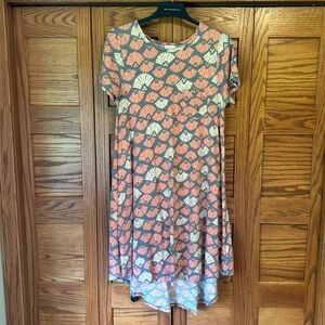 Women’s Lularoe Carly Dress size Medium Gray and Peach shell pattern Dress